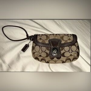 Coach Brown and Tan Signature Clutch
